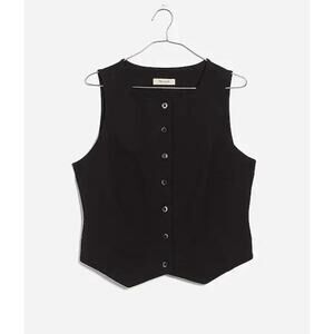 NEW Madewell Womens Cutaway Button Front‎ Vest XS Ponte Stretchy Cropped Black
